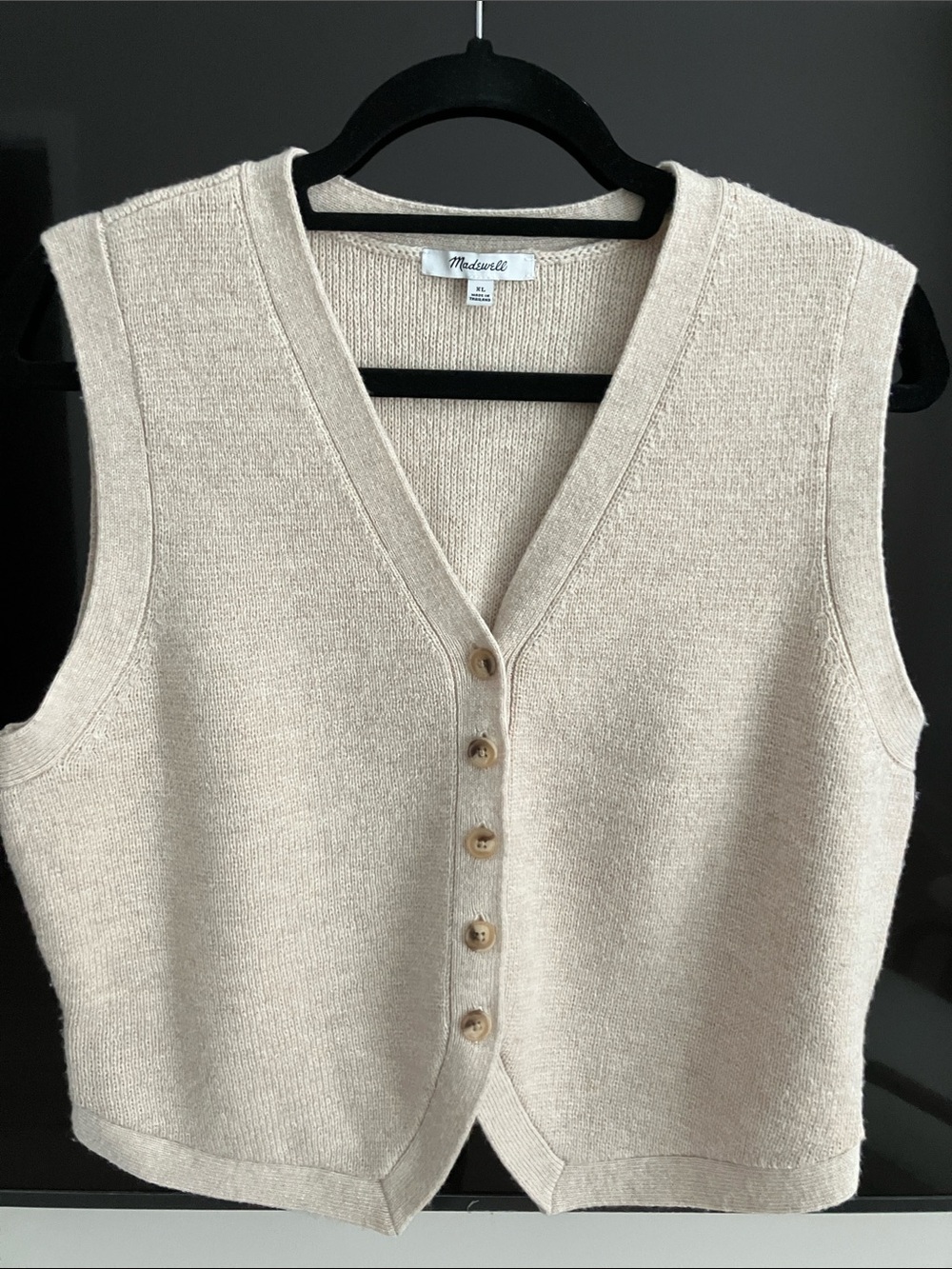 Madewell Cream V-Neck Knit Button Vest